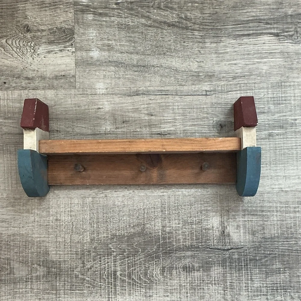 Vintage Wooden Tug Boat Peg Shelf Nautical 90’s